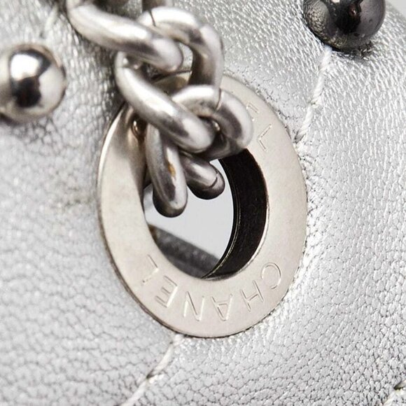 Chanel Silver Chevron Quilted Leather Studded Rectangular Mini Flap Bag - Picture 7 of 12